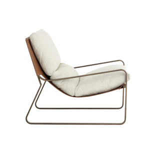 Zancor Lounge Chair - Antique Brass - Geralt Linen / Tan Leather