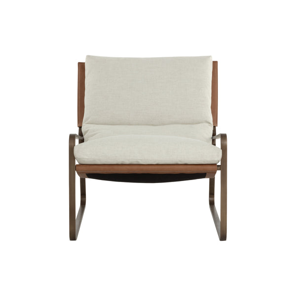 Zancor Lounge Chair - Antique Brass - Geralt Linen / Tan Leather