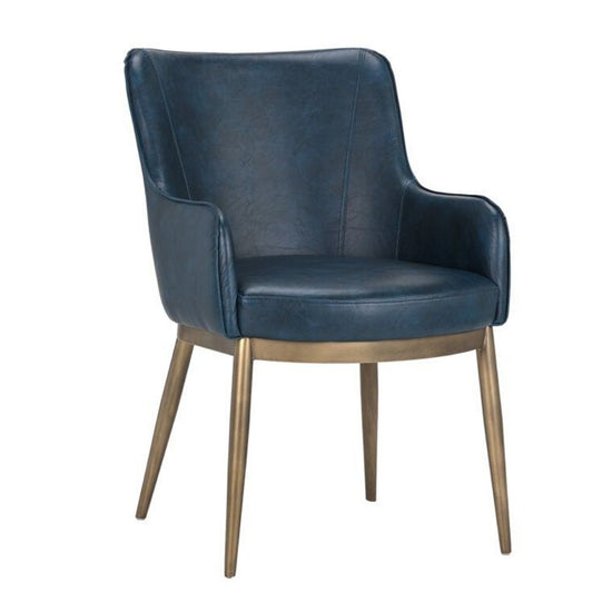 Sunpan Franklin Dining Armchair - Antique Brass - Vintage Blue