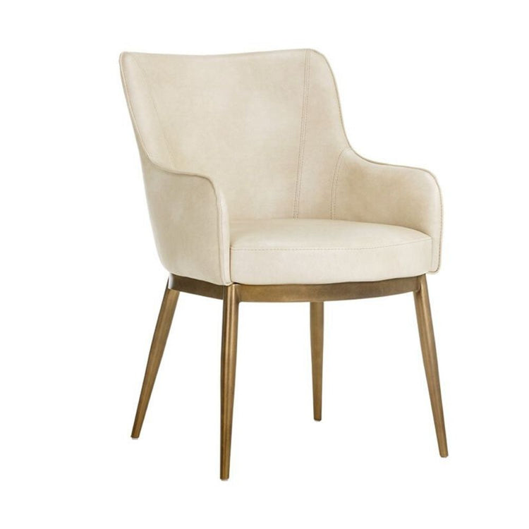 Sunpan Franklin Dining Armchair - Antique Brass - Bravo Cream