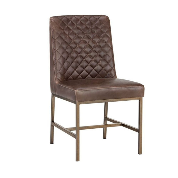 Sunpan Leighland Dining Chair - Antique Brass - Havana Dark Brown