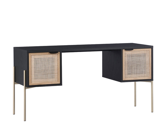 Sunpan Avida Desk - Black / Natural Rattan