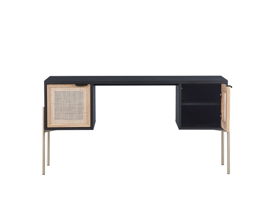 Sunpan Avida Desk - Black / Natural Rattan